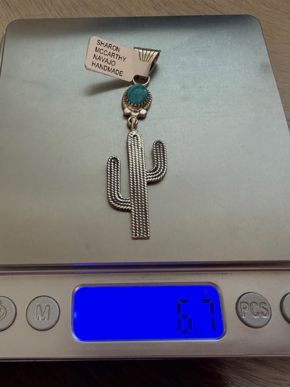 ❤️Signed Navajo Sharon McCarthy Cactus Pendant Kingman Turquoise Sterling Silver - Picture 7 of 15